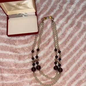 Elegant Pearl and Brown Beaded Necklace